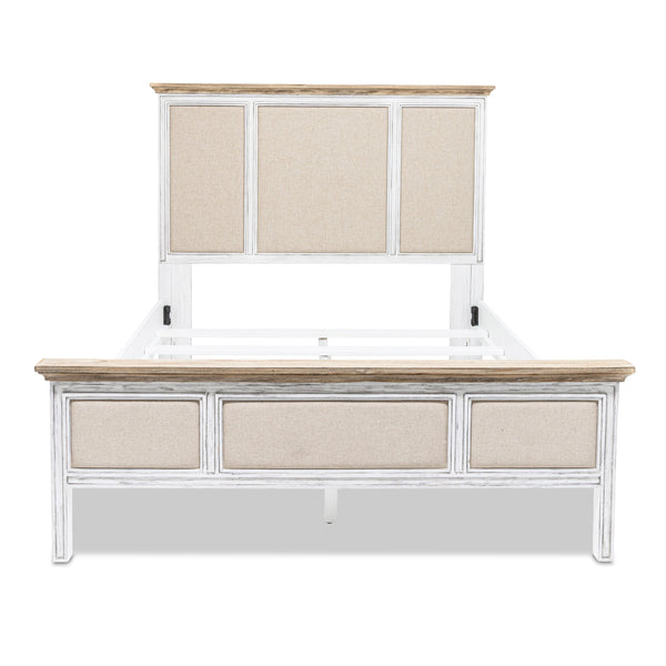 Homeroots White Distressed Solid Wood And Linen Queen Bed Frame - Shiplap Texture For Luxurious Comfort  Wood 571387