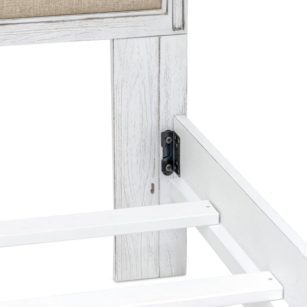 Homeroots White Distressed Solid Wood And Linen Queen Bed Frame - Shiplap Texture For Luxurious Comfort  Wood 571387