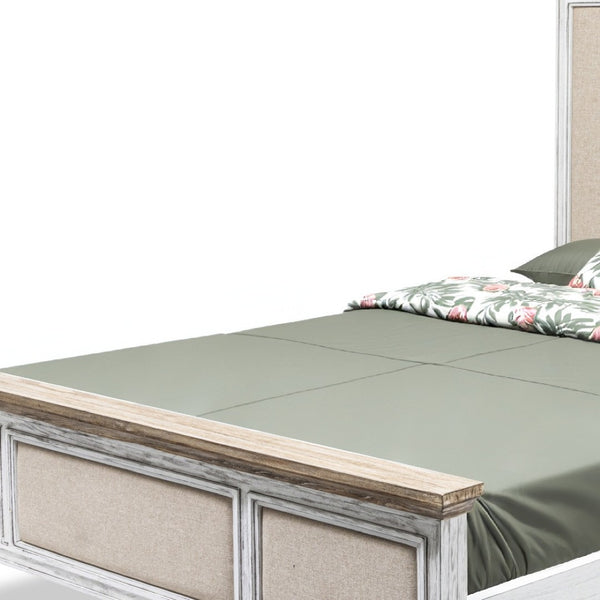 Homeroots White Distressed Solid Wood And Linen Queen Bed Frame - Shiplap Texture For Luxurious Comfort  Wood 571387