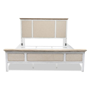 Homeroots White Shiplap Textured King Bed Frame - Luxurious Distressed Solid Wood & Linen For Stylish Comfort  Wood 571388