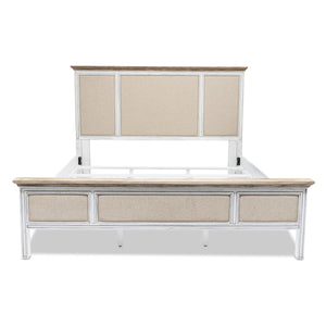 Homeroots White Shiplap Textured King Bed Frame - Luxurious Distressed Solid Wood & Linen For Stylish Comfort  Wood 571388