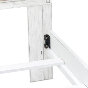 Homeroots White Shiplap Textured King Bed Frame - Luxurious Distressed Solid Wood & Linen For Stylish Comfort  Wood 571388