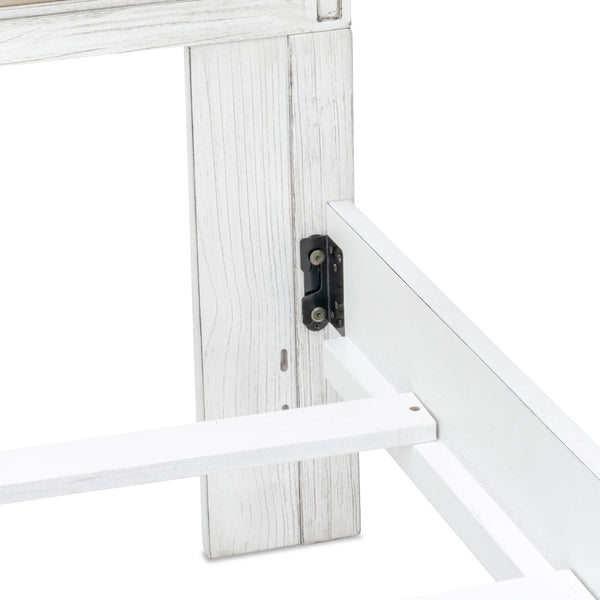 Homeroots White Shiplap Textured King Bed Frame - Luxurious Distressed Solid Wood & Linen For Stylish Comfort  Wood 571388