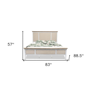 Homeroots White Shiplap Textured King Bed Frame - Luxurious Distressed Solid Wood & Linen For Stylish Comfort  Wood 571388