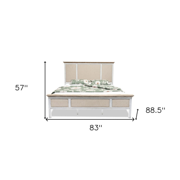 Homeroots White Shiplap Textured King Bed Frame - Luxurious Distressed Solid Wood & Linen For Stylish Comfort  Wood 571388