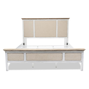 Homeroots White Shiplap Textured King Bed Frame - Luxurious Distressed Solid Wood & Linen For Stylish Comfort  Wood 571388