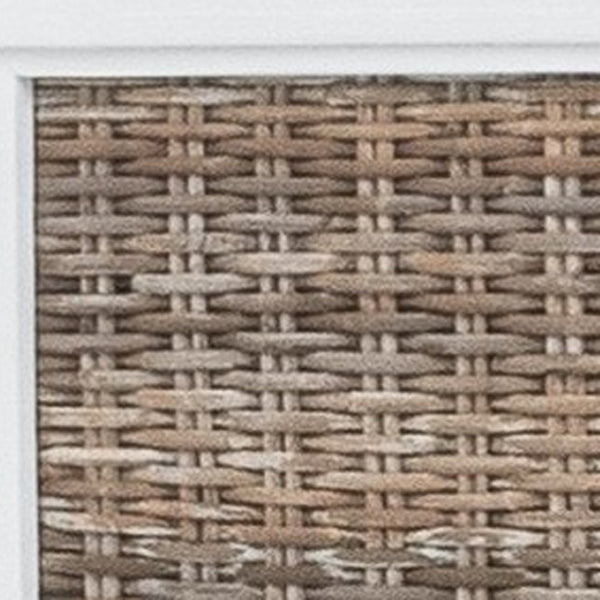 HomeRoots White Solid Wood Queen Bed Frame with Wicker Inlaid Panels - Coastal Resort Style for Your Bedroom 571389