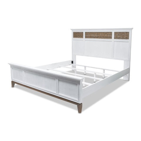 Homeroots White Ribbed Texture Solid Wood King Bed Frame - Stylish, Comfortable, And Perfect For Any Bedroom  Wood 571390