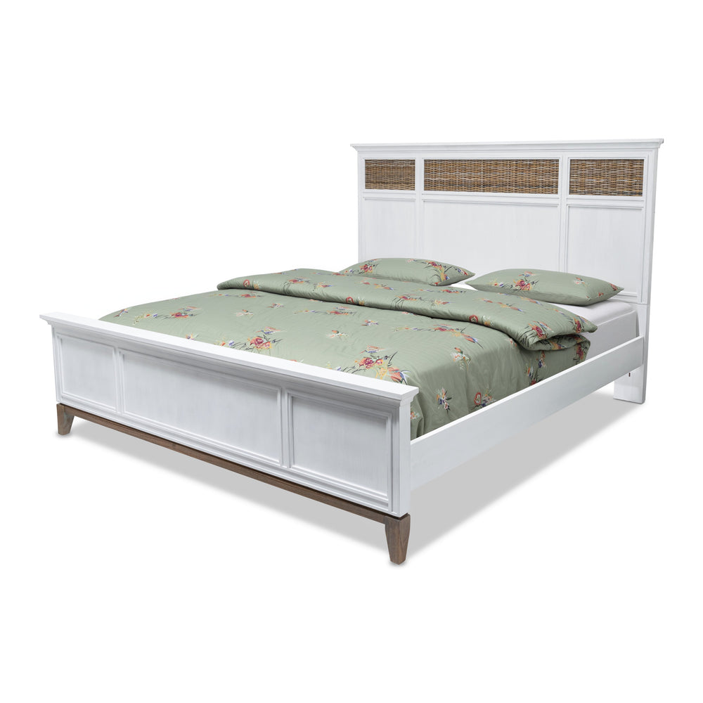 Homeroots White Ribbed Texture Solid Wood King Bed Frame - Stylish, Comfortable, And Perfect For Any Bedroom  Wood 571390