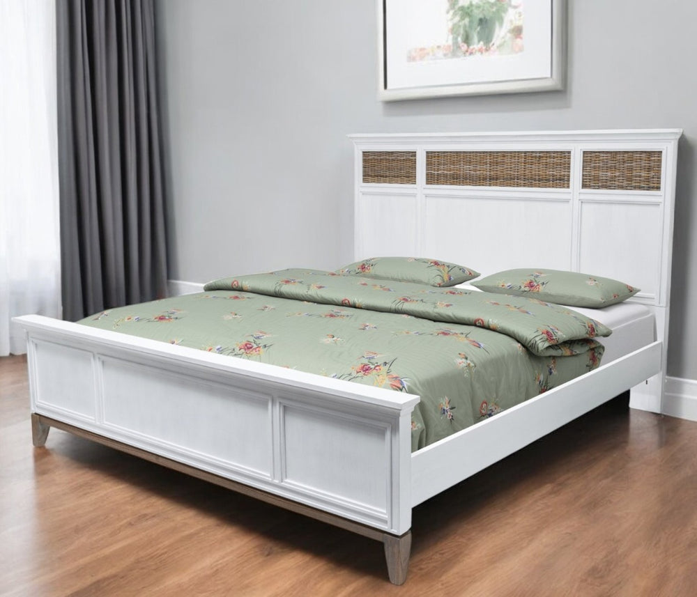 HomeRoots White Ribbed Texture Solid Wood King Bed Frame - Durable, Stylish Design for Your Dream Bedroom Retreat! 571390