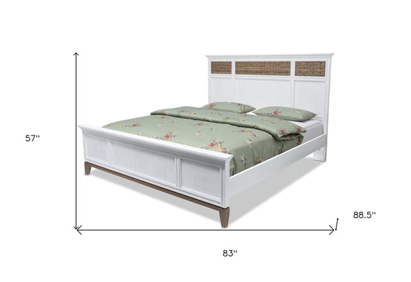 Homeroots White Ribbed Texture Solid Wood King Bed Frame - Stylish, Comfortable, And Perfect For Any Bedroom  Wood 571390