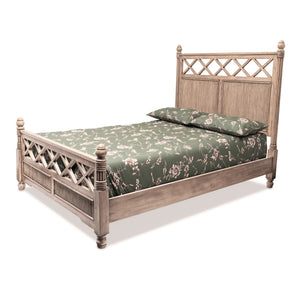 HomeRoots Natural Carved Geometric Solid Wood Queen Bed Frame - Artisan Crafted, Durable Mango Wood Design 571391