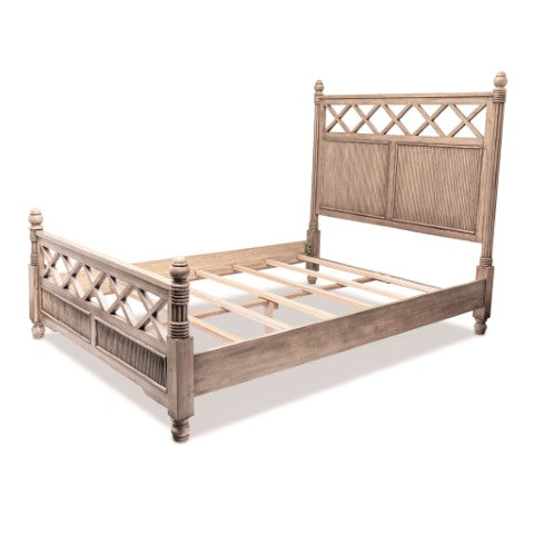 Homeroots Natural Carved Geometric Solid Wood Queen Bed Frame – Stylish Comfort For Your Inviting Bedroom Retreat  Wood 571391