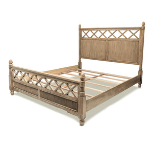Homeroots Natural Carved Geometric Solid Wood King Bed Frame - Elegant Design For Ultimate Comfort & Durability  Wood 571392