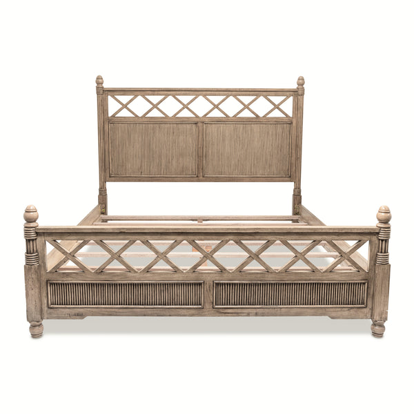 Homeroots Natural Carved Geometric Solid Wood King Bed Frame - Elegant Design For Ultimate Comfort & Durability  Wood 571392