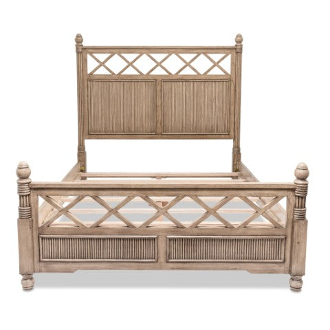 Homeroots Natural Carved Geometric Solid Wood King Bed Frame - Elegant Design For Ultimate Comfort & Durability  Wood 571392