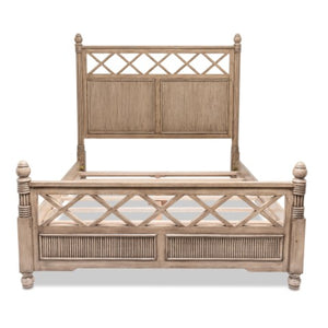 Homeroots Natural Carved Geometric Solid Wood King Bed Frame - Elegant Design For Ultimate Comfort & Durability  Wood 571392