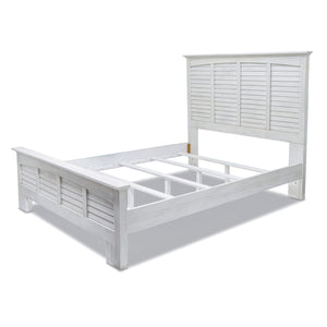 Homeroots White Plantation Shutter Queen Bed Frame - Distressed Solid Wood For Stylish Sleep Sanctuary  Wood 571393