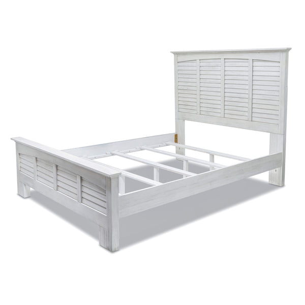 Homeroots White Plantation Shutter Queen Bed Frame - Distressed Solid Wood For Stylish Sleep Sanctuary  Wood 571393