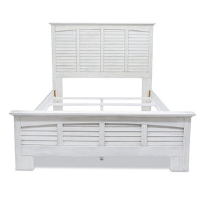 Homeroots White Plantation Shutter Queen Bed Frame - Distressed Solid Wood For Stylish Sleep Sanctuary  Wood 571393