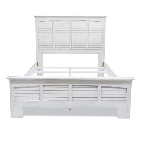 Homeroots White Plantation Shutter Queen Bed Frame - Distressed Solid Wood For Stylish Sleep Sanctuary  Wood 571393
