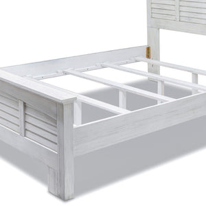 Homeroots White Plantation Shutter Queen Bed Frame - Distressed Solid Wood For Stylish Sleep Sanctuary  Wood 571393