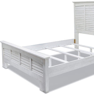 Homeroots White Plantation Shutter Queen Bed Frame - Distressed Solid Wood For Stylish Sleep Sanctuary  Wood 571393