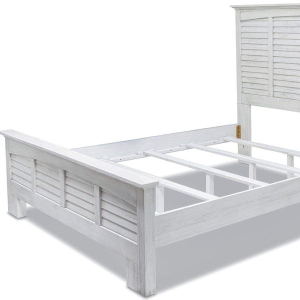 Homeroots White Plantation Shutter Queen Bed Frame - Distressed Solid Wood For Stylish Sleep Sanctuary  Wood 571393