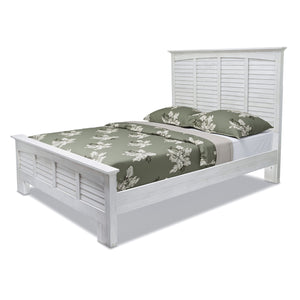 Homeroots White Plantation Shutter Queen Bed Frame - Distressed Solid Wood For Stylish Sleep Sanctuary  Wood 571393