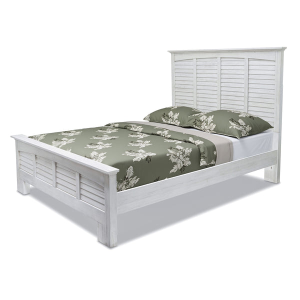 Homeroots White Plantation Shutter Queen Bed Frame - Distressed Solid Wood For Stylish Sleep Sanctuary  Wood 571393