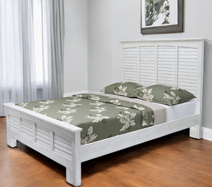 HomeRoots White Plantation Shutter Queen Bed Frame - Distressed Solid Mango Wood for Coastal Bedroom Elegance 571393