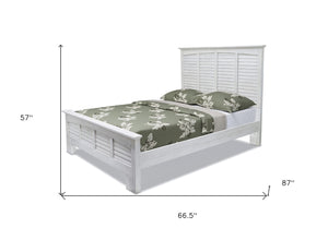 Homeroots White Plantation Shutter Queen Bed Frame - Distressed Solid Wood For Stylish Sleep Sanctuary  Wood 571393