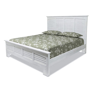 HomeRoots White Plantation Shutter King Bed Frame – Distressed Solid Wood for Coastal Charm & Durability 571394