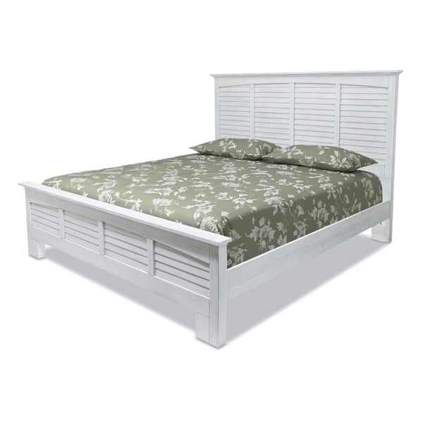 HomeRoots White Plantation Shutter King Bed Frame – Distressed Solid Wood for Coastal Charm & Durability 571394