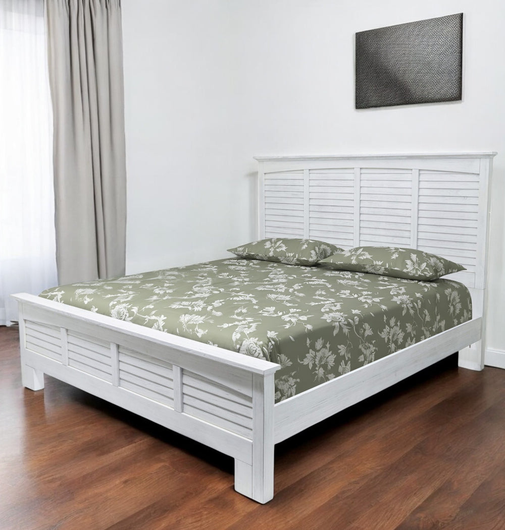 Homeroots White Plantation Shutter King Bed Frame - Distressed Solid Wood For Ultimate Comfort & Style  Wood 571394