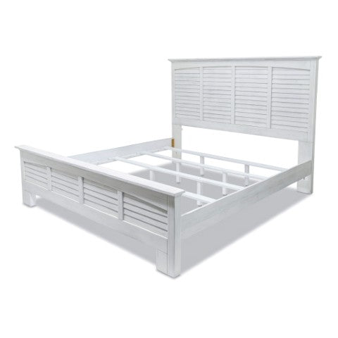 Homeroots White Plantation Shutter King Bed Frame - Distressed Solid Wood For Ultimate Comfort & Style  Wood 571394
