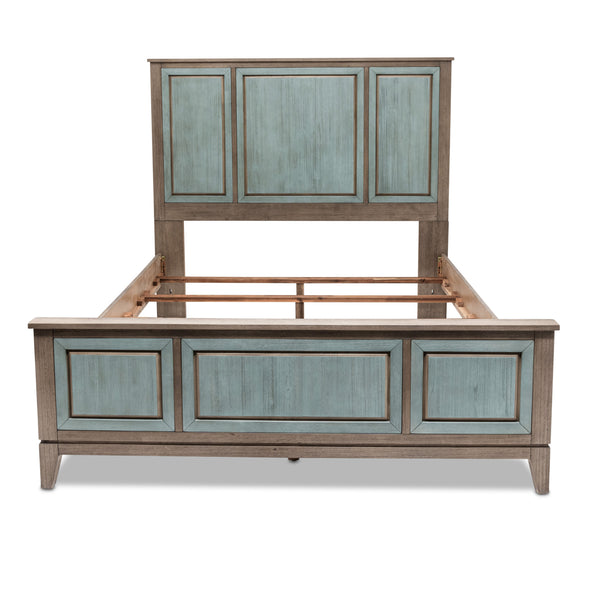 Homeroots Green Shiplap Texture Distressed Solid Wood Queen Bed Frame - Luxurious Comfort & Timeless Design  Wood 571395