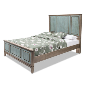 HomeRoots Green Distressed Solid Wood Queen Bed Frame - Coastal-Inspired Shiplap Charm for Your Bedroom Decor 571395