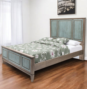 Homeroots Green Shiplap Texture Distressed Solid Wood Queen Bed Frame - Luxurious Comfort & Timeless Design  Wood 571395