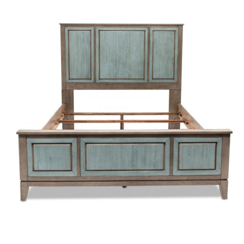 Homeroots Green Shiplap Texture Distressed Solid Wood Queen Bed Frame - Luxurious Comfort & Timeless Design  Wood 571395