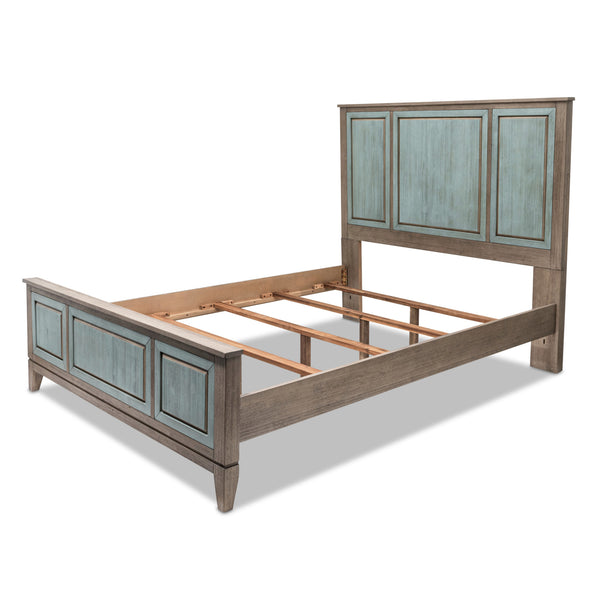 Homeroots Green Shiplap Texture Distressed Solid Wood Queen Bed Frame - Luxurious Comfort & Timeless Design  Wood 571395
