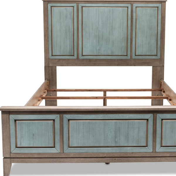 Homeroots Green Shiplap Texture Distressed Solid Wood Queen Bed Frame - Luxurious Comfort & Timeless Design  Wood 571395