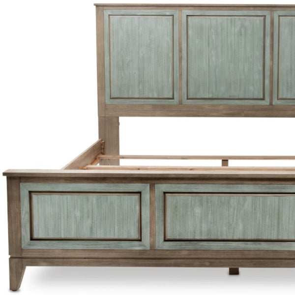 Homeroots Green Shiplap Texture Distressed Solid Wood King Bed Frame - Durable Design For Restful Sleep  Wood 571396