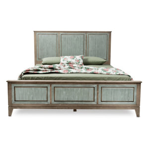 HomeRoots Green Shiplap Texture King Bed Frame - Distressed Solid Wood Design for Coastal-Inspired Bedrooms 571396