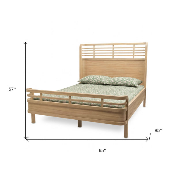 Homeroots Brown Carved Geometric Solid Wood Queen Bed Frame – Luxurious Design For Comfort & Style In Bedrooms  Wood 571397