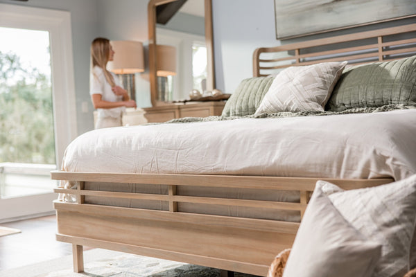 Homeroots Brown Carved Geometric Solid Wood King Bed Frame - Luxurious Comfort For Your Dream Bedroom Oasis  Wood 571398