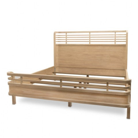 Homeroots Brown Carved Geometric Solid Wood King Bed Frame - Luxurious Comfort For Your Dream Bedroom Oasis  Wood 571398