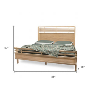 Homeroots Brown Carved Geometric Solid Wood King Bed Frame - Luxurious Comfort For Your Dream Bedroom Oasis  Wood 571398