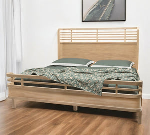 Homeroots Brown Carved Geometric Solid Wood King Bed Frame - Luxurious Comfort For Your Dream Bedroom Oasis  Wood 571398