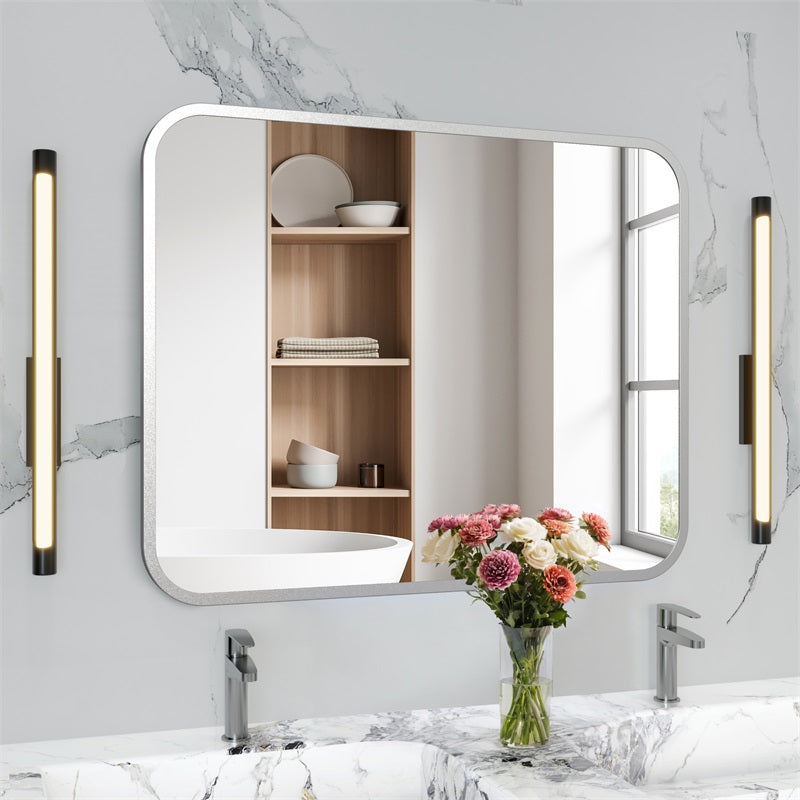 English Elm Bathroom Vanity Mirror 40" X 32" - Sleek Silver Frame, Shatterproof Glass, Versatile Mounting Options T3177P296180